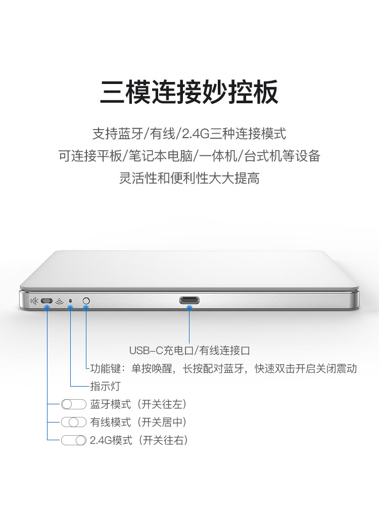 Qoob Touchpad Magic Trackpad 3Rd Generation Replacement Bluetooth 2.4g Wireless Wired External Gesture Touchpad 3Rd Generation 2Nd Generation Compatible with Apple Windows Tablet iPad Laptop Mac