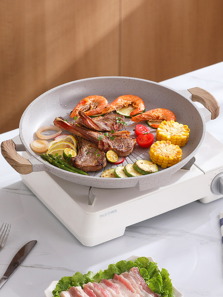 Maifan Stone Barbecue Plate, Cassette Stove, Household Induction Cooker Barbecue Pot, Outdoor Camping Grill Pan, Induction Cooker and Gas Stove Compatible