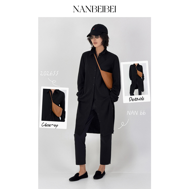 Nanbeibei Loose and Lightweight Casual Lapel Long-Sleeved Dress for Women Summer Long Pure Cotton Dress Nanbeibei Loose and Lightweight Casual Lapel Long-Sleeved Dress for Women Summer Long Pure Cotton Dress