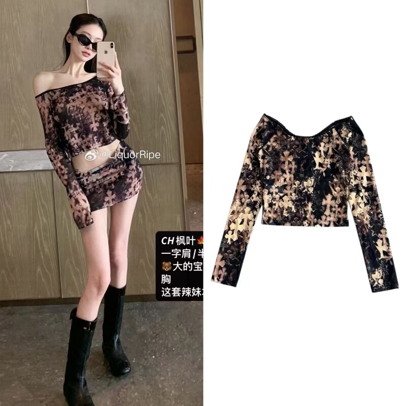 Original Design 26Ss Summer Maple Leaf Cross 70D Mesh Printed Lace Long-Sleeve T-Shirt Original Design 26Ss Summer Maple Leaf Cross 70D Mesh Printed Lace Long-Sleeve T-Shirt