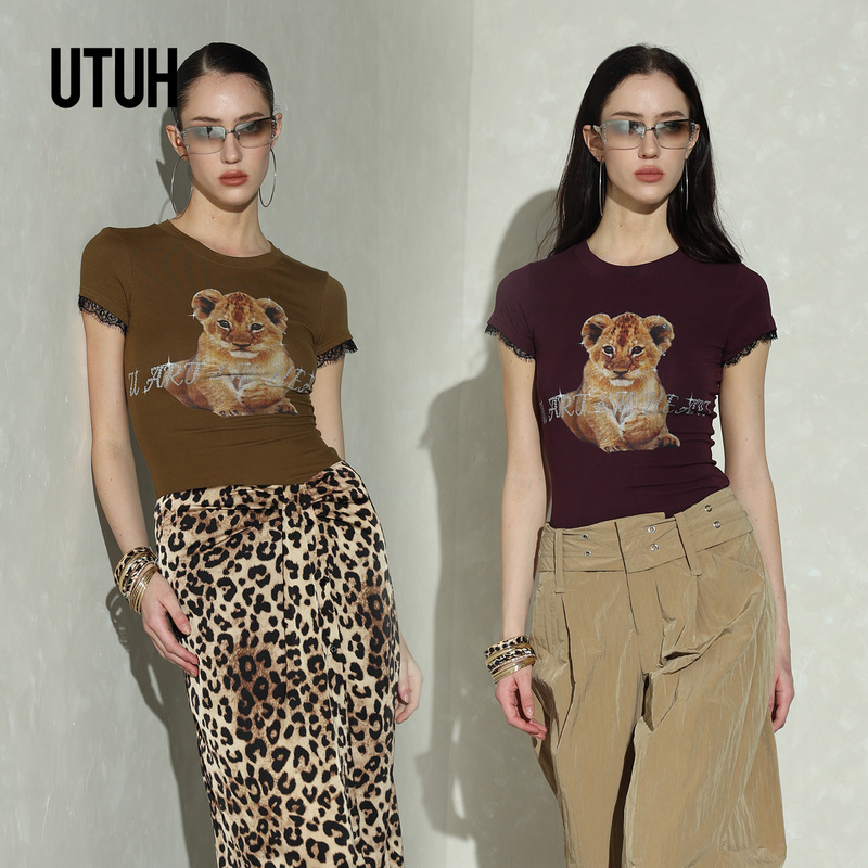 Utuh26 Summer Deep Purple/Green Wild Lace Soft Print Slim Fit Women's T-Shirt Sweet and Cool New Style Tdwlr1T629