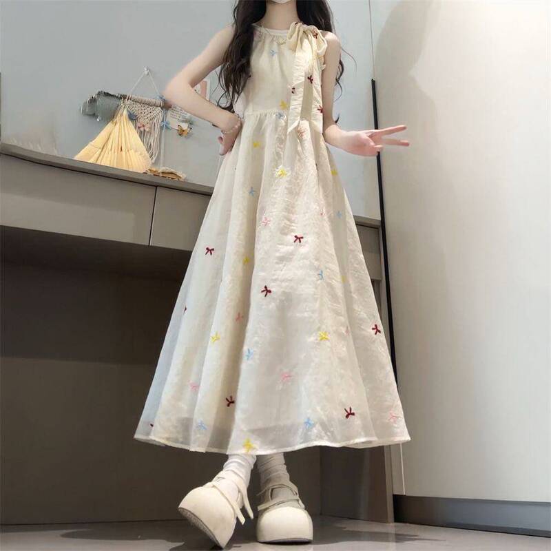 French Uamtor Girls' Summer Dress, Older Children's Summer Halter Neck Strapless Sleeveless Long Dress, Waist-Cinching Slimming Dress French Uamtor Girls' Summer Dress, Older Children's Summer Halter Neck Strapless Sleeveless Long Dress, Waist-Cinching Slimming Dress