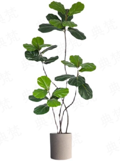 Artificial Plant Ficus Lyrata Floor-Standing Potted Plant, Large Indoor Faux Green Plant Decoration, Living Room Light Luxury Decorative Flower Artificial Tree