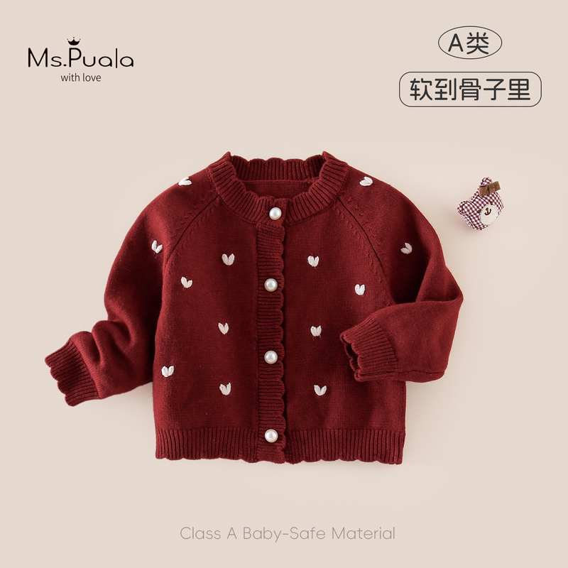 Miss Paula Girls' Sweater Autumn Baby Red Knit Top Stylish Knitwear Infant Cardigan Coat