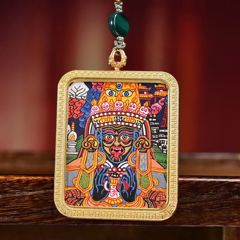 Guibao Lu Tibetan Thangka Hand-Painted Zaki Ram Pendant Sweater Chain Necklace for Men and Women, Amulet for Protection in the Year of Birth