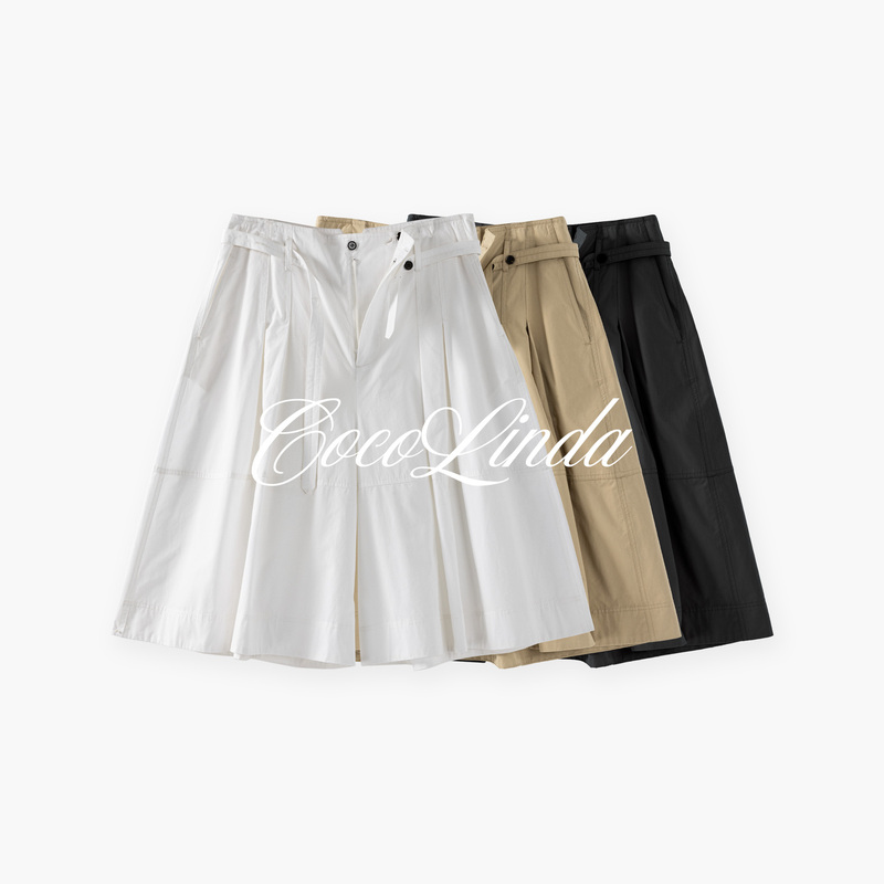 Cocolinda |   100% Cotton High-Quality Three-Color High-Waisted A-Line Workwear Style Cropped Pants P8111