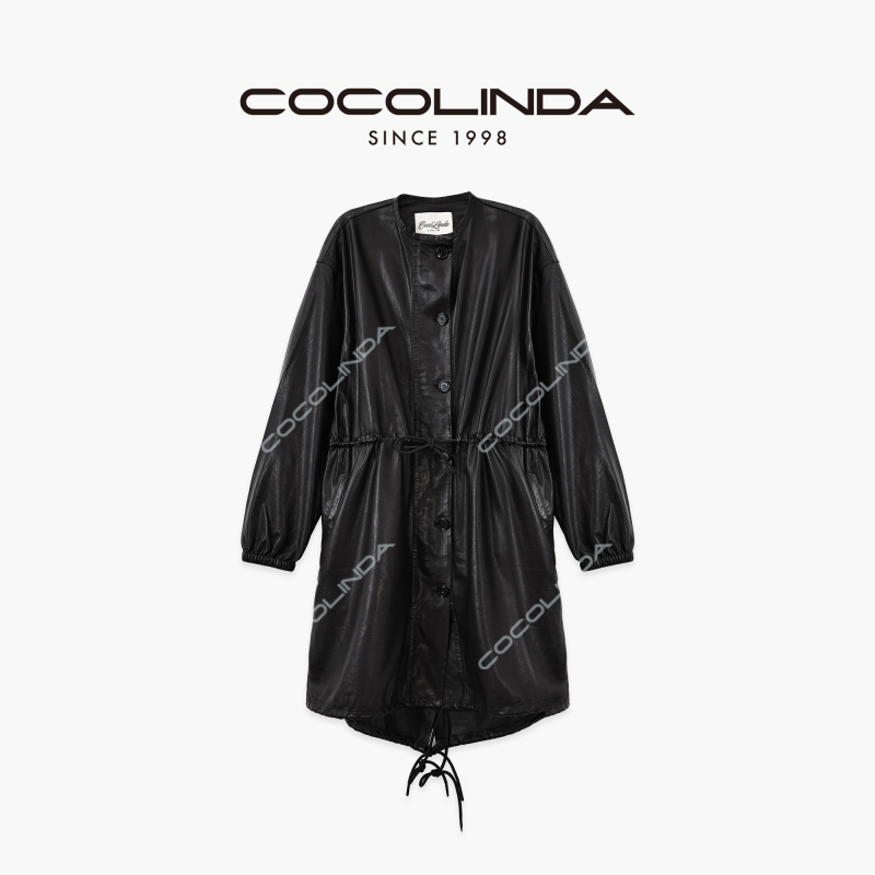 Cocolinda |   [Fashion Trench Coat] Sheepskin "Silhouette" European and American Mid-Length Leather Trench Coat F5260