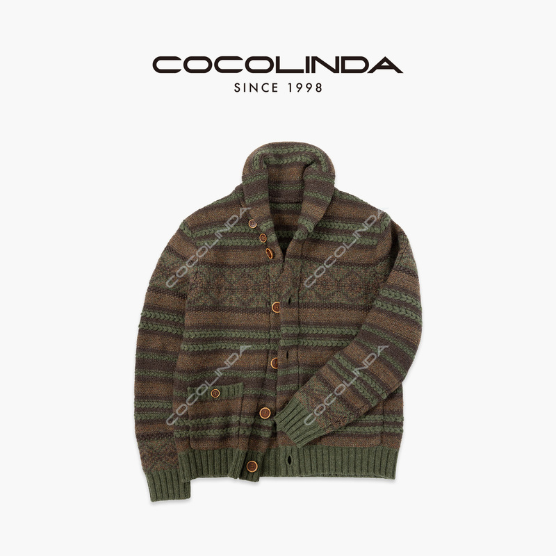 Cocolinda “Christmas Atmosphere” [Wool 3-Needle] Men's and Women's Twisted Brown Button Green Fruit Collar Sweater S5534