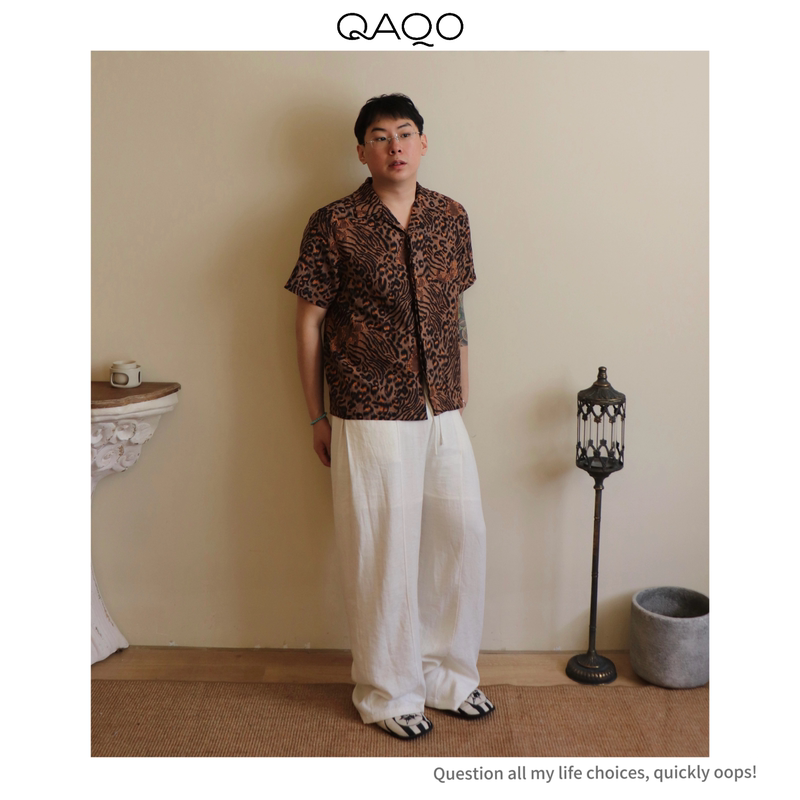 Qaqo Custom-Woven Drapey Linen and Hemp Semi-Elastic Waistband Low-Crotch Loose Slimming Wide-Leg Linen Pants