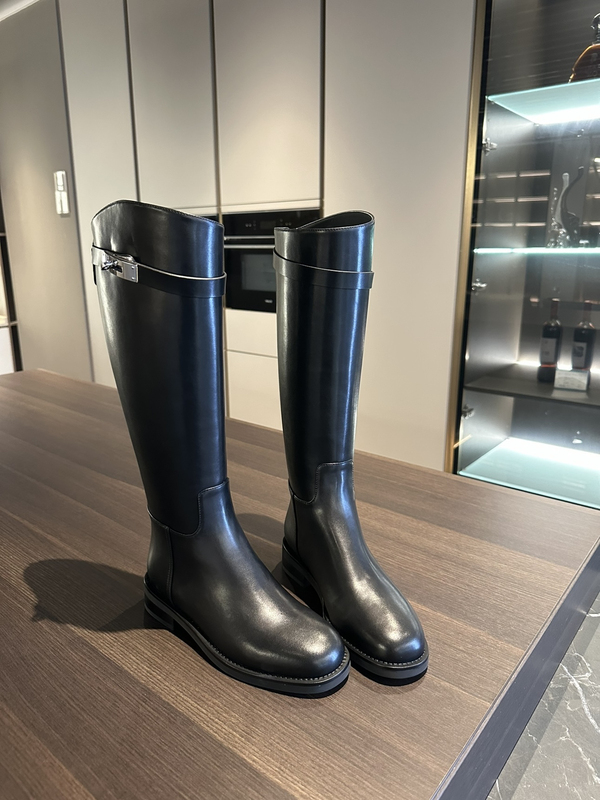 Orthopedic-Grade ~ Genuine Leather Diagonal Kelly Buckle Zipper Chunky Heel High Tube Riding Boots for Women, Slim Boots, Large Size 41