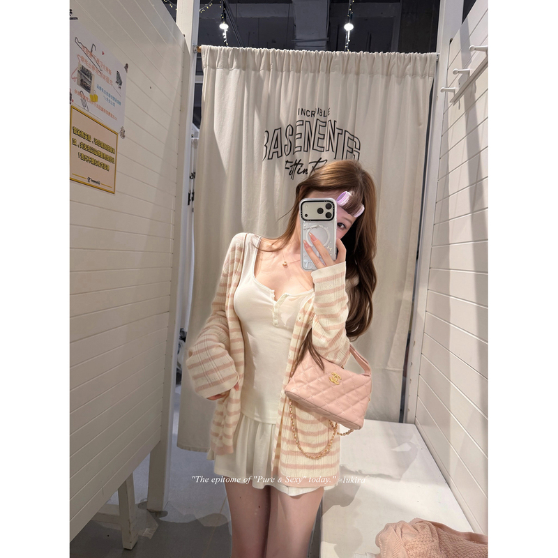 Lukira Oxygen No-Makeup Style White Lyocell Knitted Tank Top and Skirt Two-Piece Set for Women in Autumn