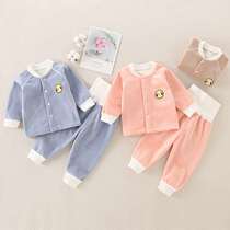 Baby thermal underwear set autumn and winter baby velvet autumn clothes and long pants for boys and girls high-waisted winter thickened pajamas