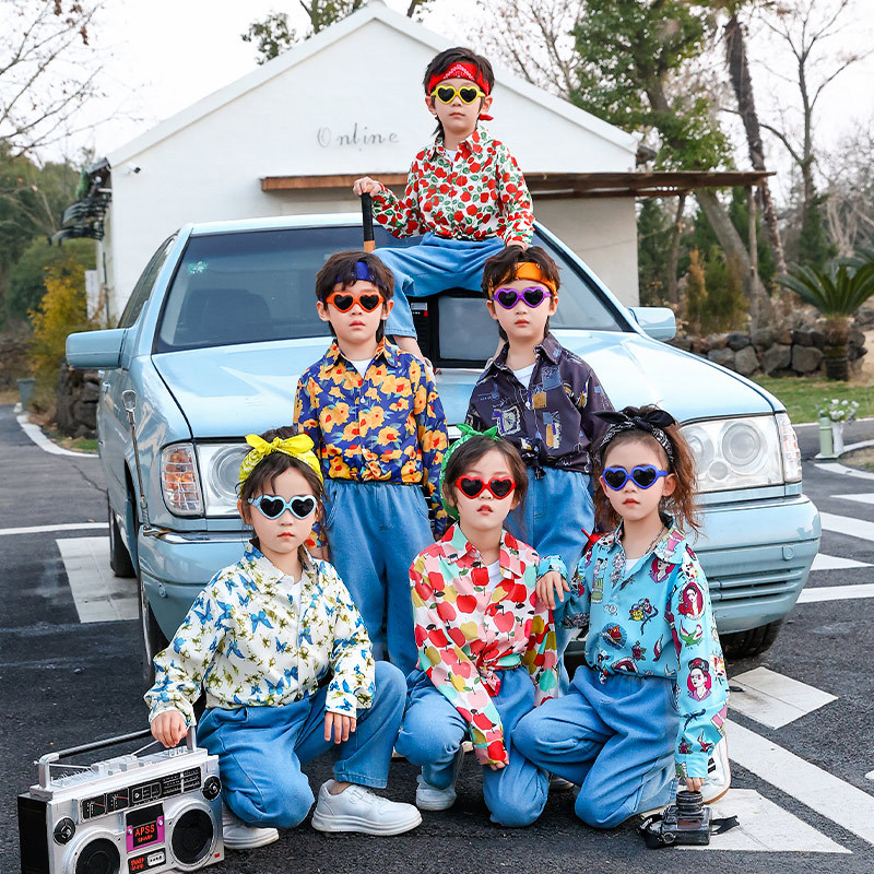 Children's Day Retro Hong Kong Style Performance Sports Suit Floral Shirt Hong Kong Style 80S and 90S Outfit Catwalk Suit Children's Day Retro Hong Kong Style Performance Sports Suit Floral Shirt Hong Kong Style 80S and 90S Outfit Catwalk Suit