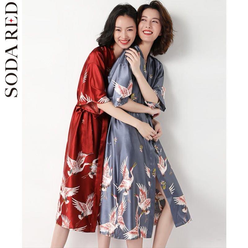 Plus Size Couple Pajamas for Women, Spring, Autumn and Summer Long Nightgown, Thin Ice Silk Bathrobe, Sexy Home Wear, Kimono