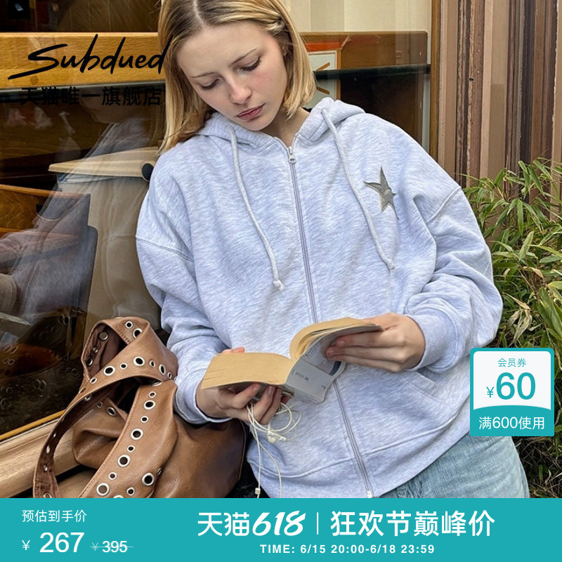 Subdued Sweatshirt Spring Women's Loose Camouflage Star Patch Zipper Hoodie