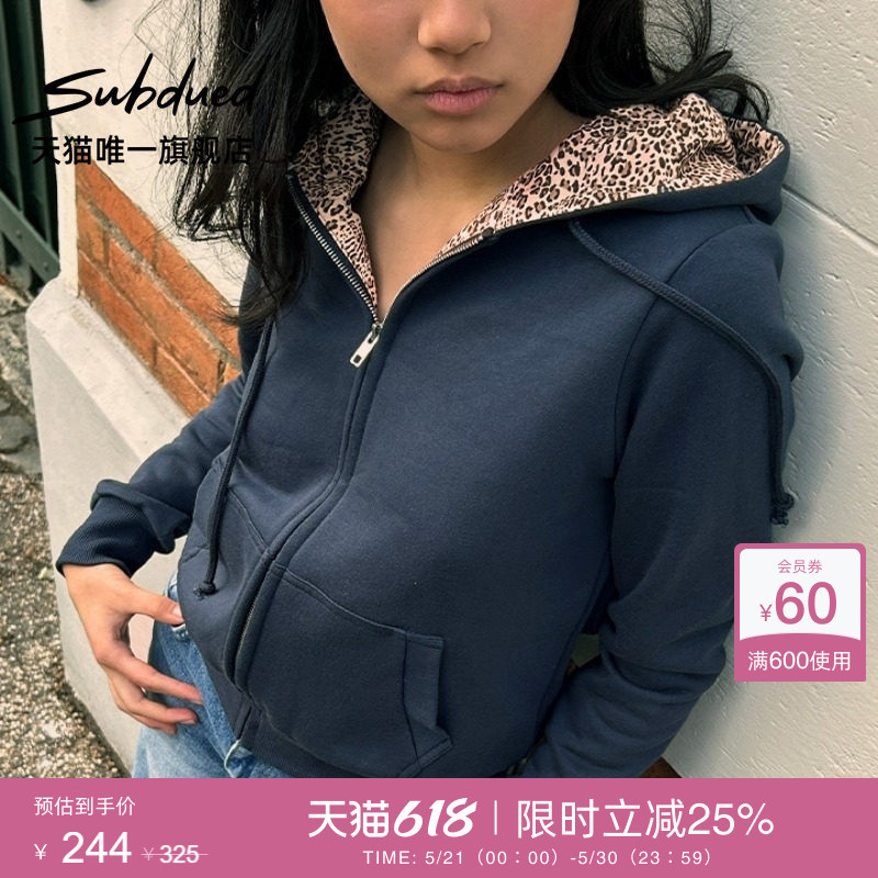 Subdued Sweatshirt 26 Summer Short Style Pocket Leopard Print Polka Dot Patchwork Jacket Zip-Up Hoodie Subdued Sweatshirt 26 Summer Short Style Pocket Leopard Print Polka Dot Patchwork Jacket Zip-Up Hoodie