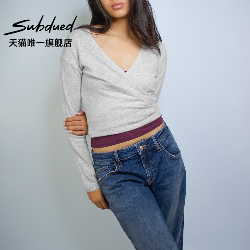 Subdued Sweater 26 Early Autumn New Women's V-Neck Striped Casual Slim Fit Cross-Wrap Long-Sleeve Knitted Cardigan