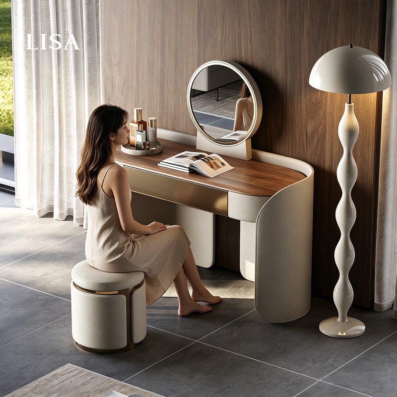 Lisa Italian-Style Light Luxury High-End Solid Wood Dressing Table Designer Model Large Flat Surface High-End Makeup Table