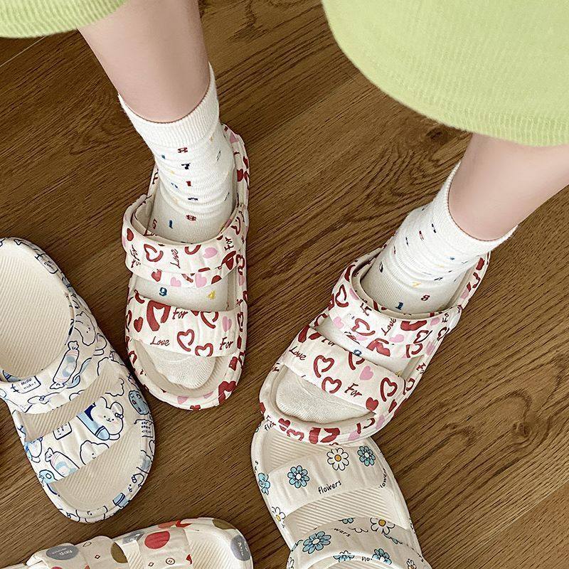 New Style Two-Way Sandals for Women, Summer Ins Cute Cartoon Versatile Platform Sole Non-Slip Beach Roman Sandals