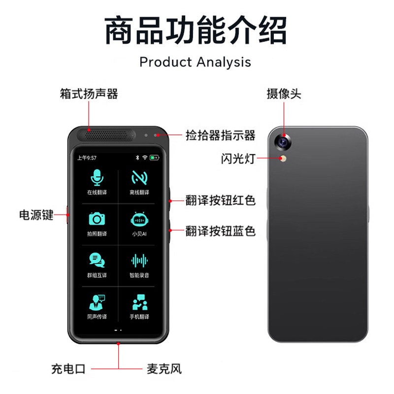 Ai Smart Translator Simultaneous Interpreter Offline 2025 New Model English Japanese Russian Cantonese Thai Vietnamese Korean Indonesian Etc. Portable Translation Device for Traveling Abroad