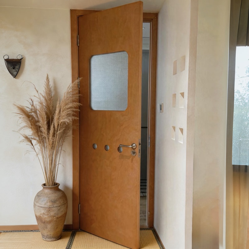 Alto Style Teak-Colored Marine Board Solid Wood Door, Room Door, Bedroom Door with Cat Hole, Kitchen Bathroom Glass Door Alto Style Teak-Colored Marine Board Solid Wood Door, Room Door, Bedroom Door with Cat Hole, Kitchen Bathroom Glass Door