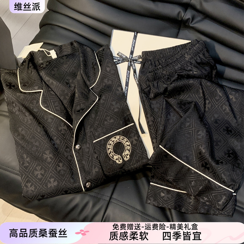 Couple's Silk Pajamas, Summer High-End Men's Mulberry Silk Pajamas, Spring Style, Light Luxury, Thin Home Wear Set Couple's Silk Pajamas, Summer High-End Men's Mulberry Silk Pajamas, Spring Style, Light Luxury, Thin Home Wear Set