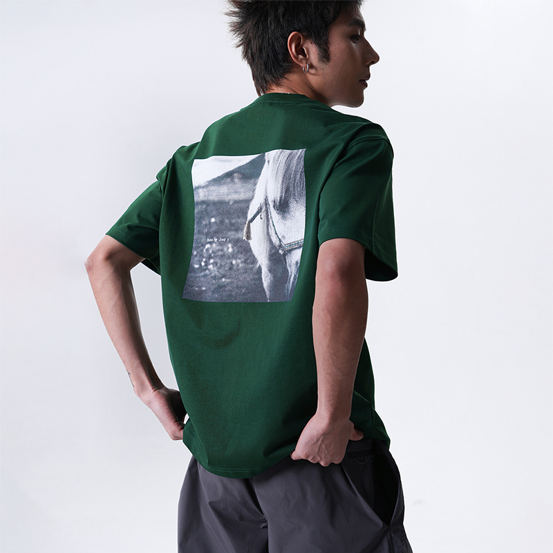 Artvoz【Ma Ye】Year of the Horse Limited Edition Vintage Print Short Sleeve Small Neckline 280g Sorona Casual T-Shirt for Men