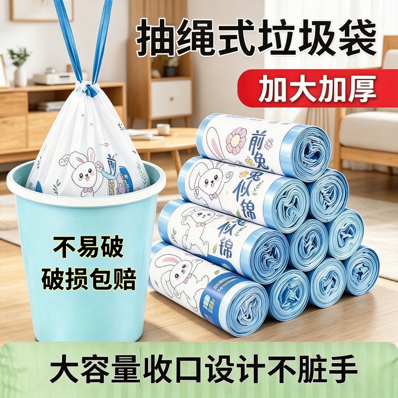 Household Garbage Bags, Thickened, with Handles, Kitchen-Specific, Drawstring, Economical Pack, Perforated, Large Size, Cleaning Bags, Plastic Bags