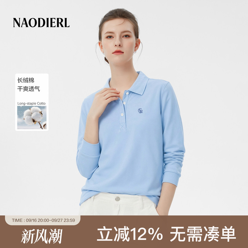 Naotier Small Sailboat Lapel Long-Sleeved Polo Shirt for Women 2026 Spring and Autumn New Brand Casual Slimming T-Shirt