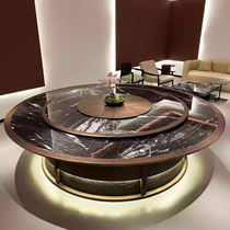 New hotel dining table large round table electric turntable rock plate restaurant solid wood hot pot table with induction cooker villa home