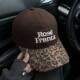 Wide-Brimmed Hat with Large Head Circumference, American-Style Leopard Print Patchwork Embroidered Baseball Cap for Women, Korean-Style Sunshade Cap That Makes the Face Look Smaller