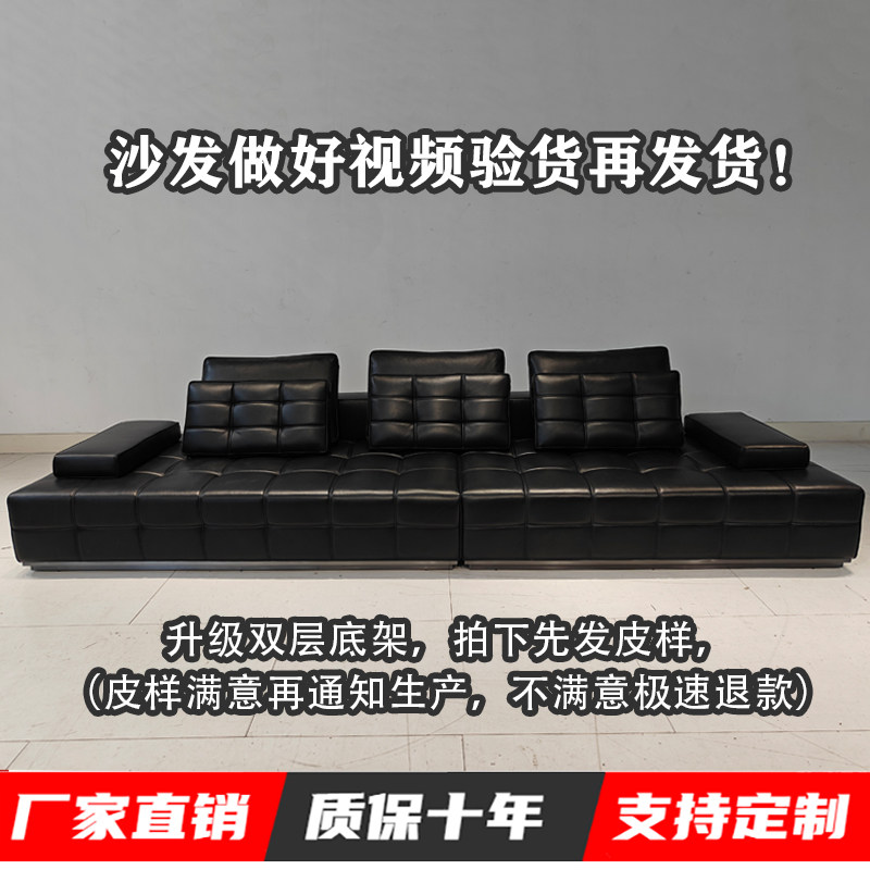 Диван из воловьей кожи первого слоя, полузеленый, полностью зеленая кожа, итальянский кожаный диван в стиле минимализма, гостиная, джентльмен, легкая роскошь, современный Изображение 1