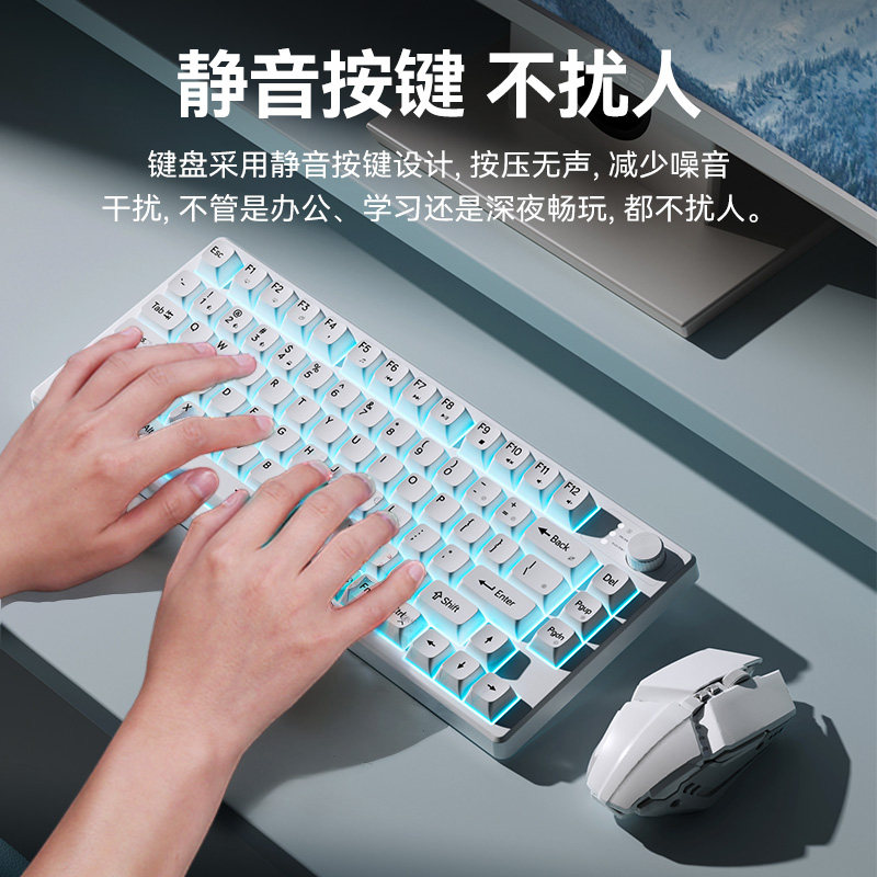Small Mechanical-Feel Wireless Keyboard and Mouse Set for Gaming Computers, Dedicated for Laptops, External Silent Wired