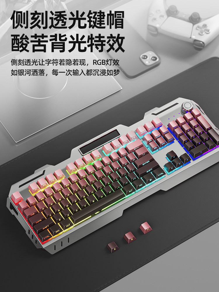 Blackberry Side-Engraved Metal Keyboard and Mouse Set Wired Mechanical Feel Desktop Computer Keyboard and Mouse for Gaming