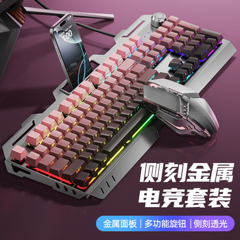 Blackberry Side-Engraved Metal Keyboard and Mouse Set Wired Mechanical Feel Desktop Computer Keyboard and Mouse for Gaming