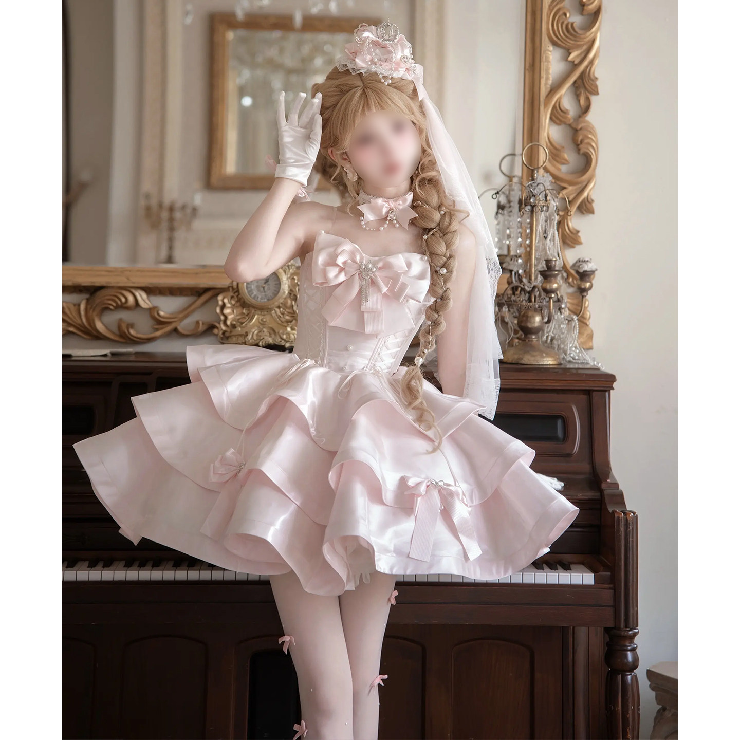 Water Satin Dream lolita dress, student day graduation art examination coming-of-age ceremony dress, petite pink strapless princess dress