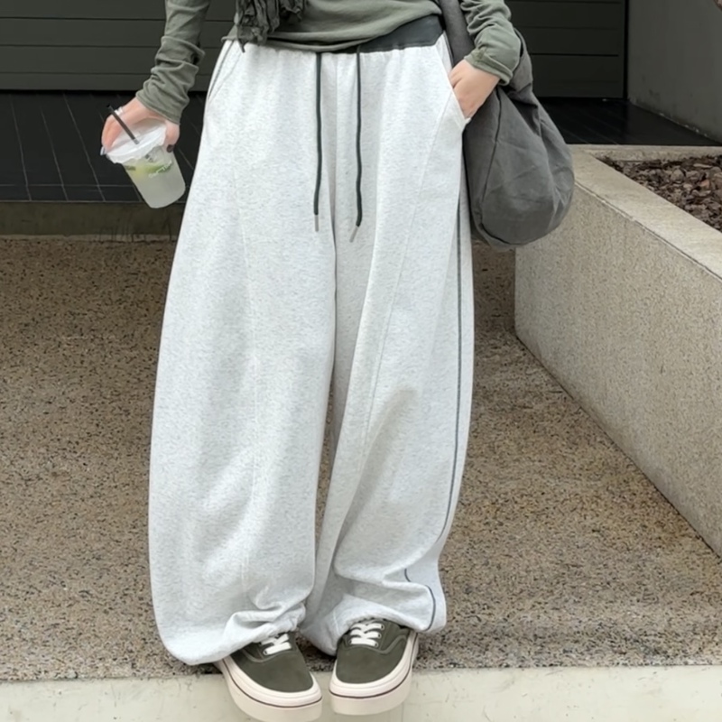 He Bibi Hb【Yun Xu】H578 Cotton-Feel Simple and Elegant Minimalist Versatile Casual Relaxed Slimming Casual Pants