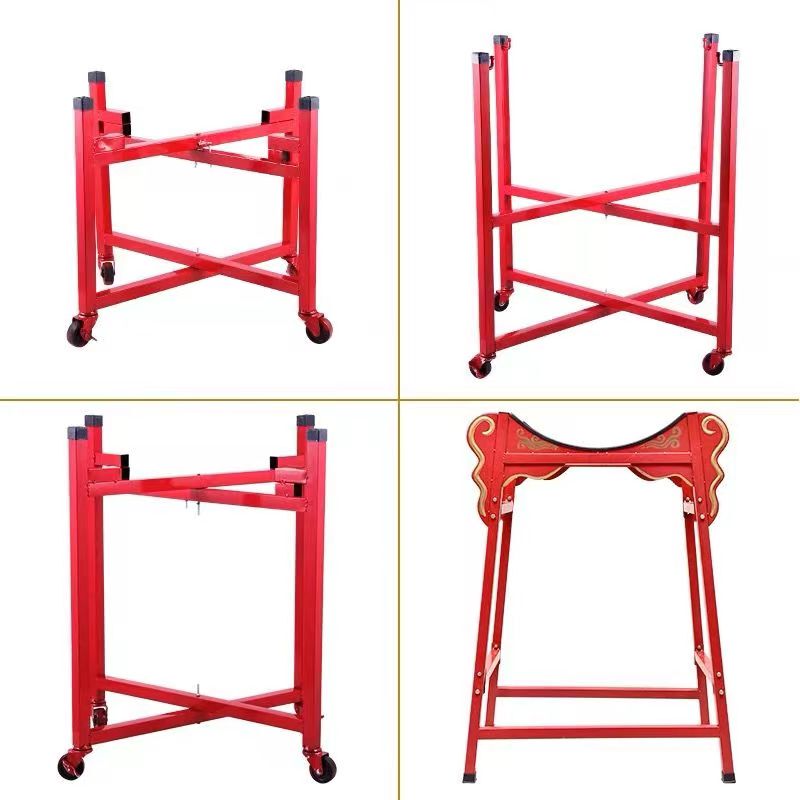 Chinese Red Cowhide Drum Performance Drum Stand, Foldable Universal Wheel Drum Stand, Vertical Iron Drum Stand, Gong Drum, War Drum, Dragon Drum Stand