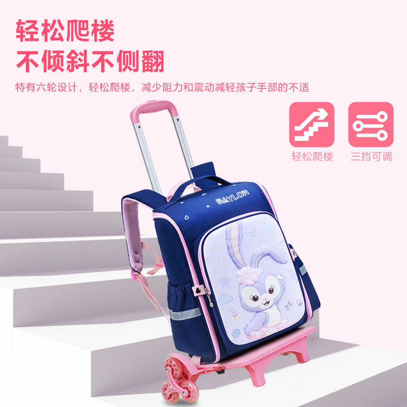 Six-Wheel Stair-Climbing Trolley School Bag, New 3D Cartoon Trolley Bag for Primary School Students, Grades 1-2-4, Detachable Children's Weight-Reducing Drag Bag, Stair-Climbing Large-Capacity Unisex Backpack