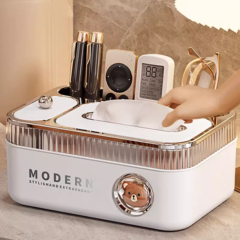 British Quality Light Luxury Multifunctional Spring-Loaded Tissue Box, High-End Storage Box, High-Value Tissue Box, Remote Control Organizer