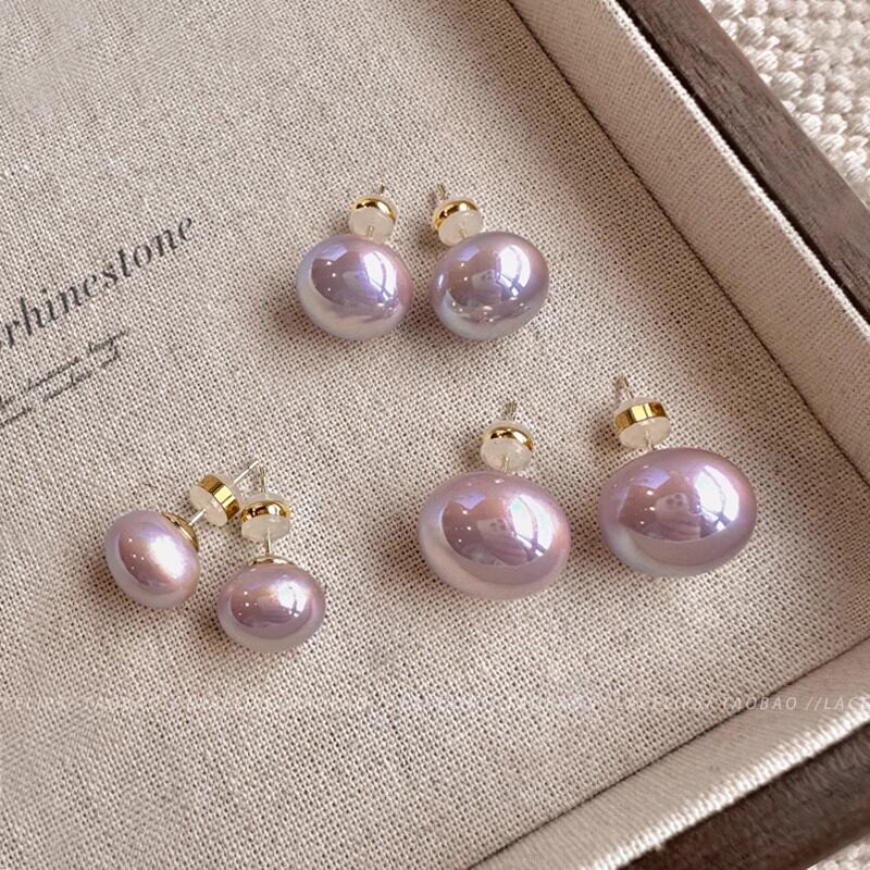 Shijia Aurora purple высококлассные серьги из серебра 925 пробы с игольчатой булочкой на пару, жемчужные серьги с женским темпераментом, нишевые уникальные серьги, зимние Изображение 1
