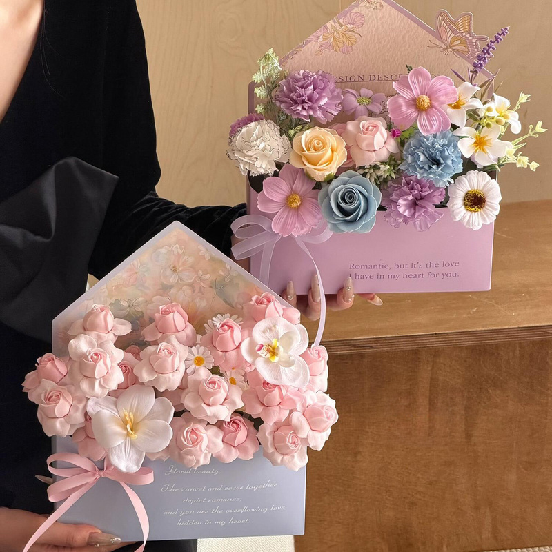 ins Style Artificial Bouquet Rose Mixed with Soap Flowers in an Envelope Flower Box Gift for Birthday, Girlfriend, Friend, Graduation ins Style Artificial Bouquet Rose Mixed with Soap Flowers in an Envelope Flower Box Gift for Birthday, Girlfriend, Friend, Graduation