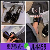 Womens glossy leather mid-heel slippers high-heeled sandals