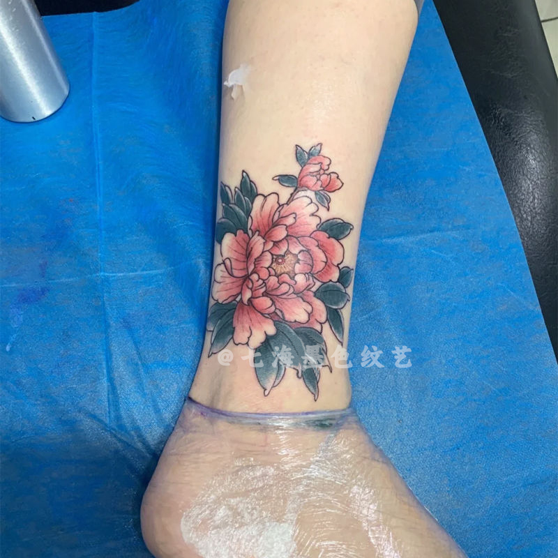 Chinese Style Collarbone, Arm, Ankle Peony Flower Sexy Pure Desire Colorful Tattoo Stickers for Women, Waterproof, Long-Lasting, Disposable Stickers