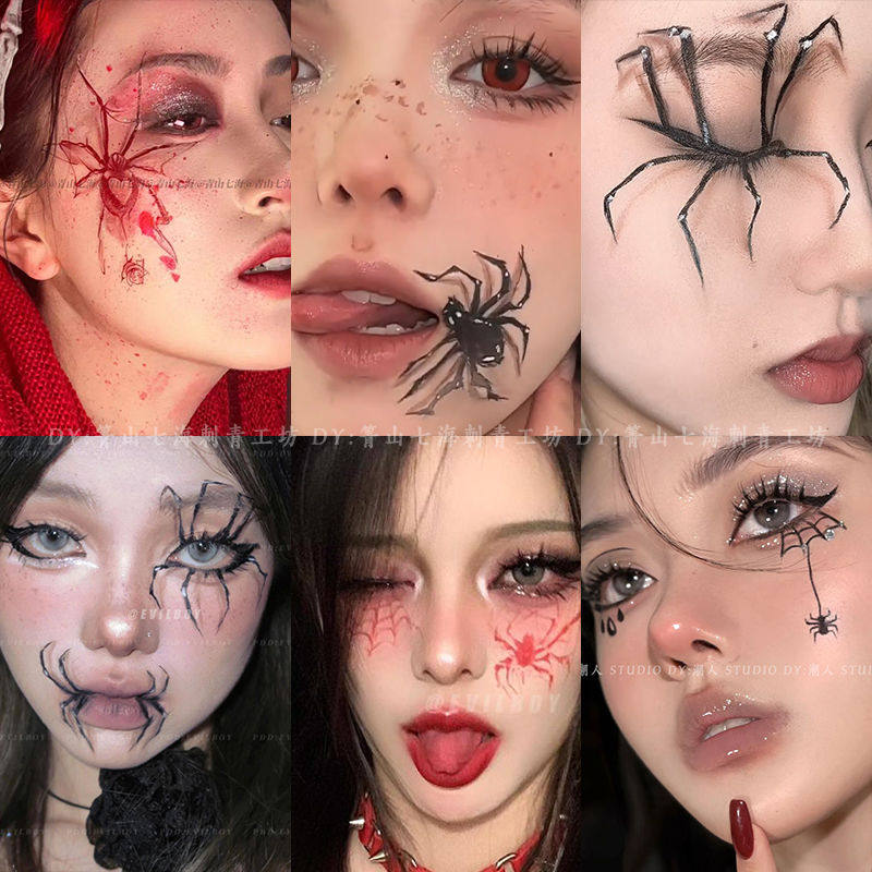 Halloween dark-themed spider tattoo stickers, realistic, long-lasting, washable, natural cosplay party witch.