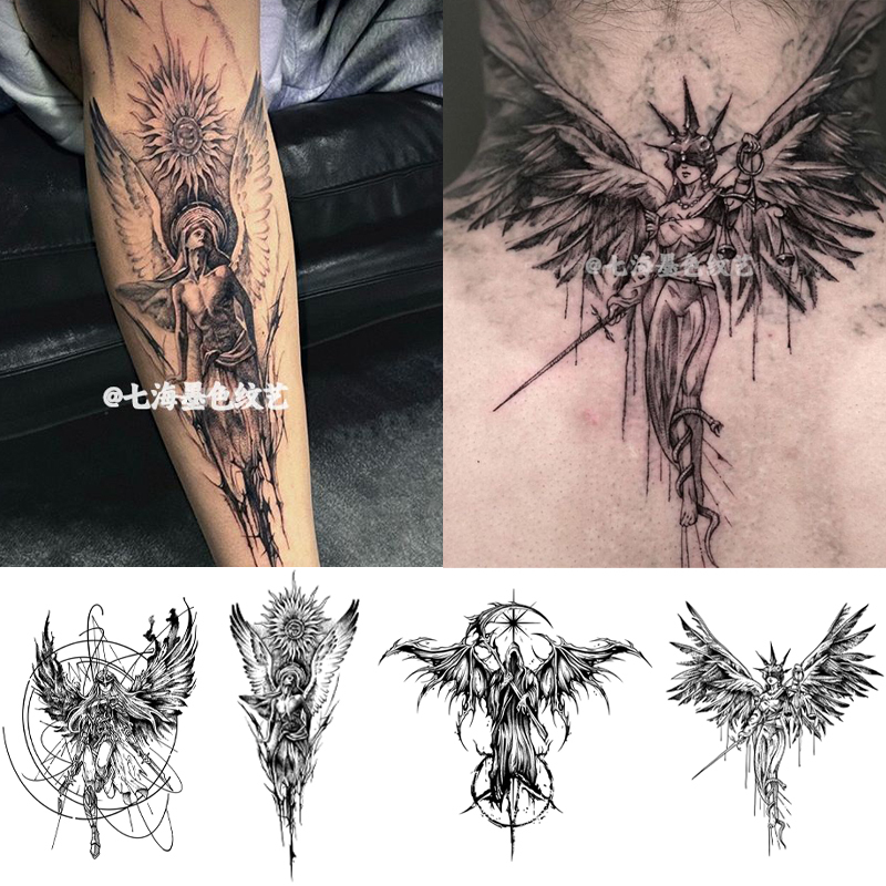 High-Quality Dark Angel Hot Girl Juice Tattoo Stickers, Herbal Semi-Permanent Side Waist Arm Personalized Scar-Covering Stickers