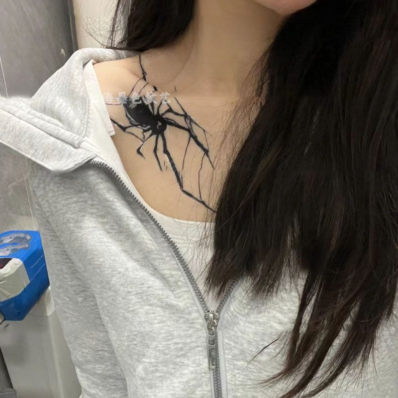 Dark Style Collarbone and Waist Spider Tattoo Stickers, Herbal Permanent Juice Waterproof Long-Lasting Arm Sexy Realistic Fake Tattoo