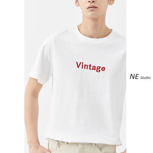 NE Летняя трендовая футболка с коротким рукавом, короткий рукав, с вышивкой, облегающий крой, круглый воротник