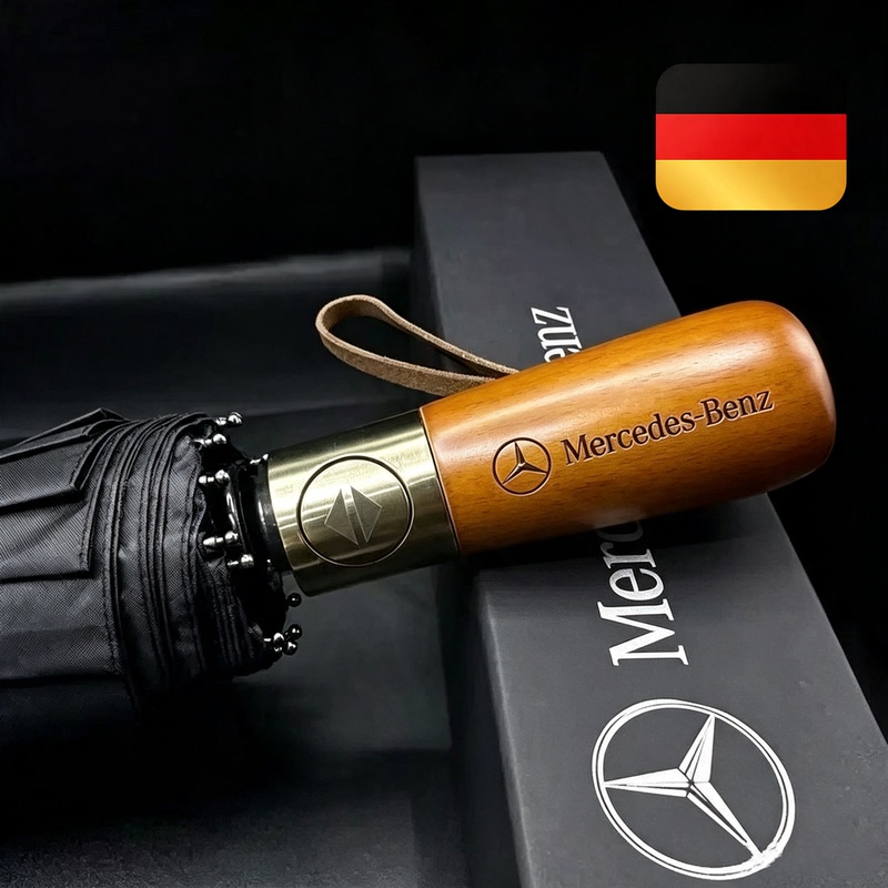 Suitable for Mercedes-Benz, Car-Mounted Umbrella with Solid Wood Handle, Enlarged Fiberglass Wind-Resistant Business Gift, Fully Automatic 70% off Umbrella
