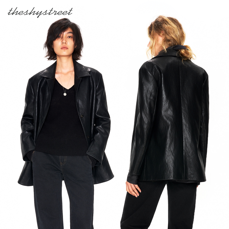 The Shy Street Lapel Straight-Cut Leather Blazer Classic Relaxed High-End Leather Jacket